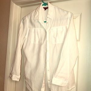 Topshop white linen long sleeve shirt